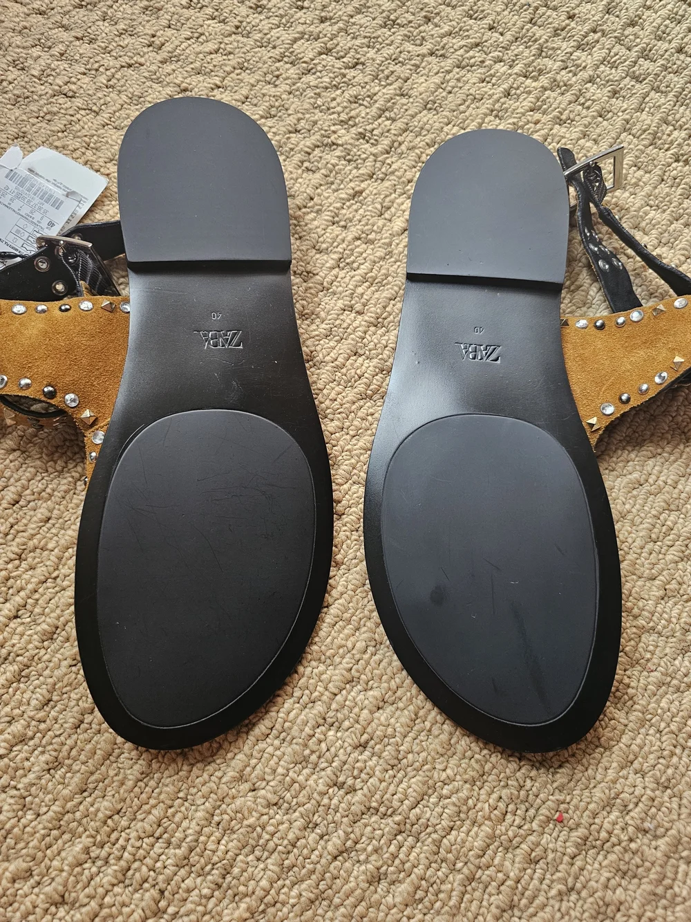 Zara Mustard Suede Studded Flat Sandals
